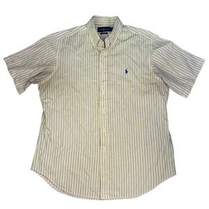Polo Ralph Lauren Button Down Shirt Mens L‎ Yellow Blue Striped Classic Fit SS